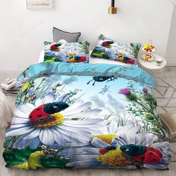 Ladybug Quilt Duvet Cover Set Children Bedding Soft Comforter Cover Bedspread3-Piece Bedding Set