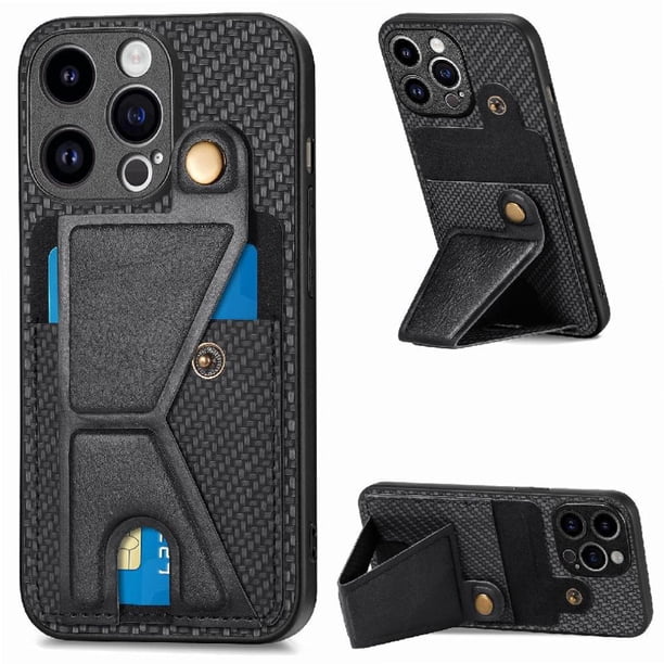 Funda Resistente para iPhone 15 Pro con Tarjetero y Soporte, Diseño Magnético Negro
