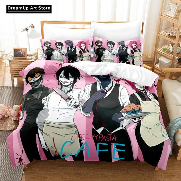 Fashion Creepypasta Cafe Bedding Set Boys Girls Duvet Cover Pillowcase Bed Adult Bedroom