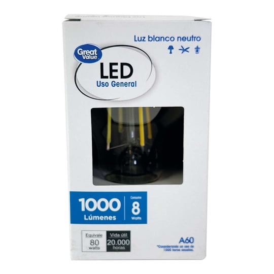 Ampolleta Led Filamento 8w A60 Luz Fría Base E27 1 Un Great Value