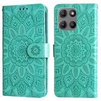 Funda Tipo Cartera Foxdock Para Motorola Moto G15 , Diseño Girasol En Relieve, Cuero Pu, Cierre Magnético, Soporte Y Tarjetero