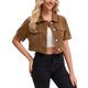 thumbnail image 4 of INSPIRE CHIC Chaqueta de Jean Recortada de Manga Corta con Botones y Desgastada para Mujer de Regreso a Clases Marrón Oscuro XL, 4 of 6