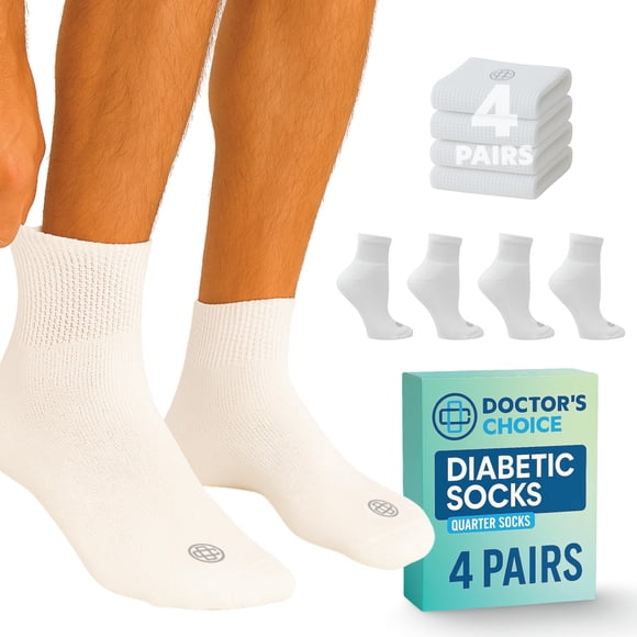 Calcetines para diabéticos Doctor's Choice para hombre, blancos, 4 pares, tallas 10-13