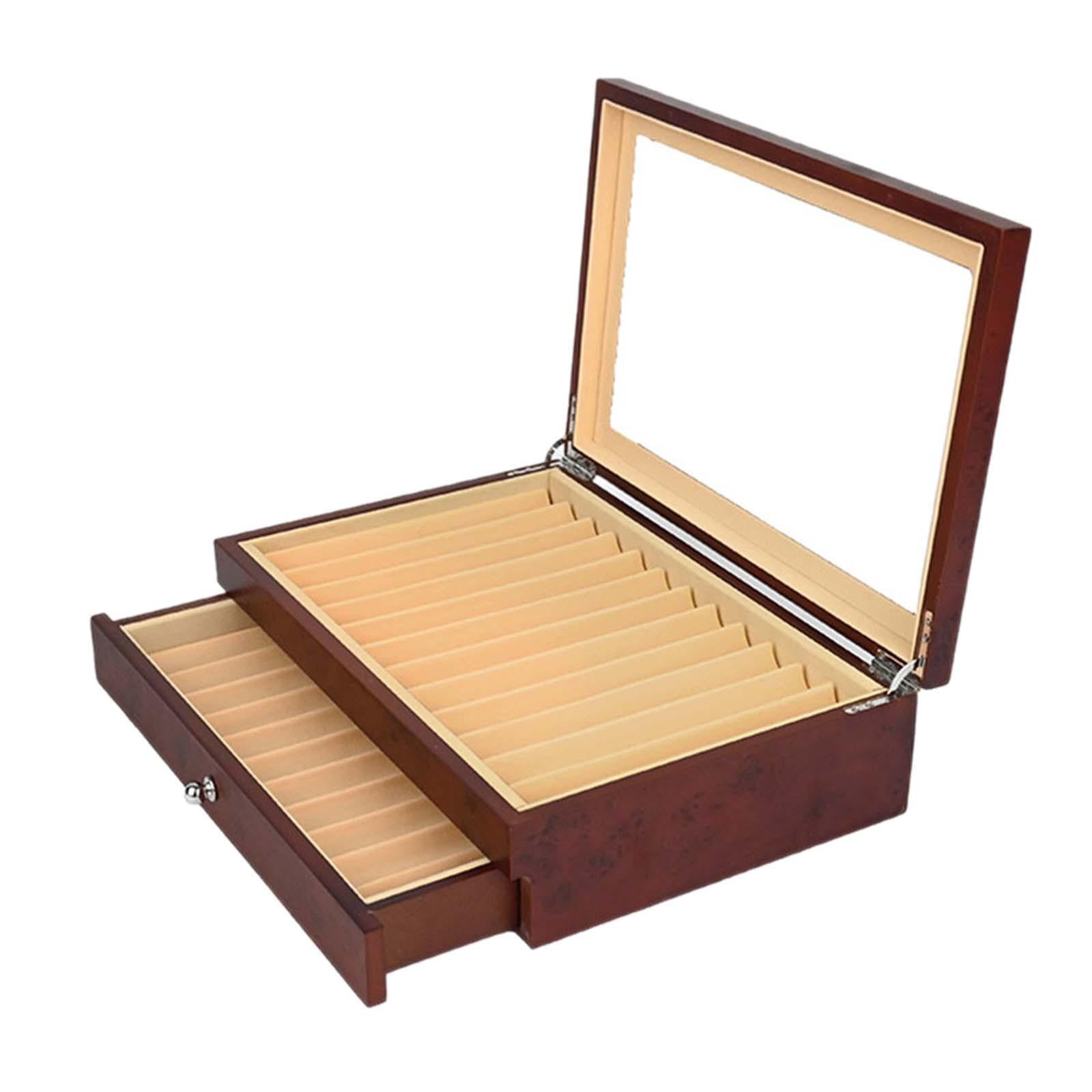 Magideal - Caja Expositora De Bolígrafos De Madera, Estuche De Exposición Para Bolígrafos Con 23 Ranuras, Regalo Único Con Cajón, Organizador De Bolígrafos Colec Rojo