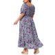 thumbnail image 4 of GRACE & GRANDEUR Vestido Maxi Floral para Mujer Talla Grande Cuello Cuadrado Manga Abullonada Cintura Fruncida Boho Vestido de Verano 2X Púrpura, 4 of 7