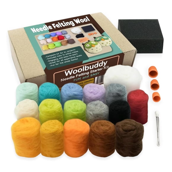 Kit de Fieltro con Agujas Woolbuddy – Set de Inicio de 16 colores
