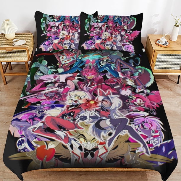Hazbin Hotel Helluva Boss Bedding Set Duvet Cover Comfortable and Lightweight Cartoon Bedding 3 Piece Bed Set