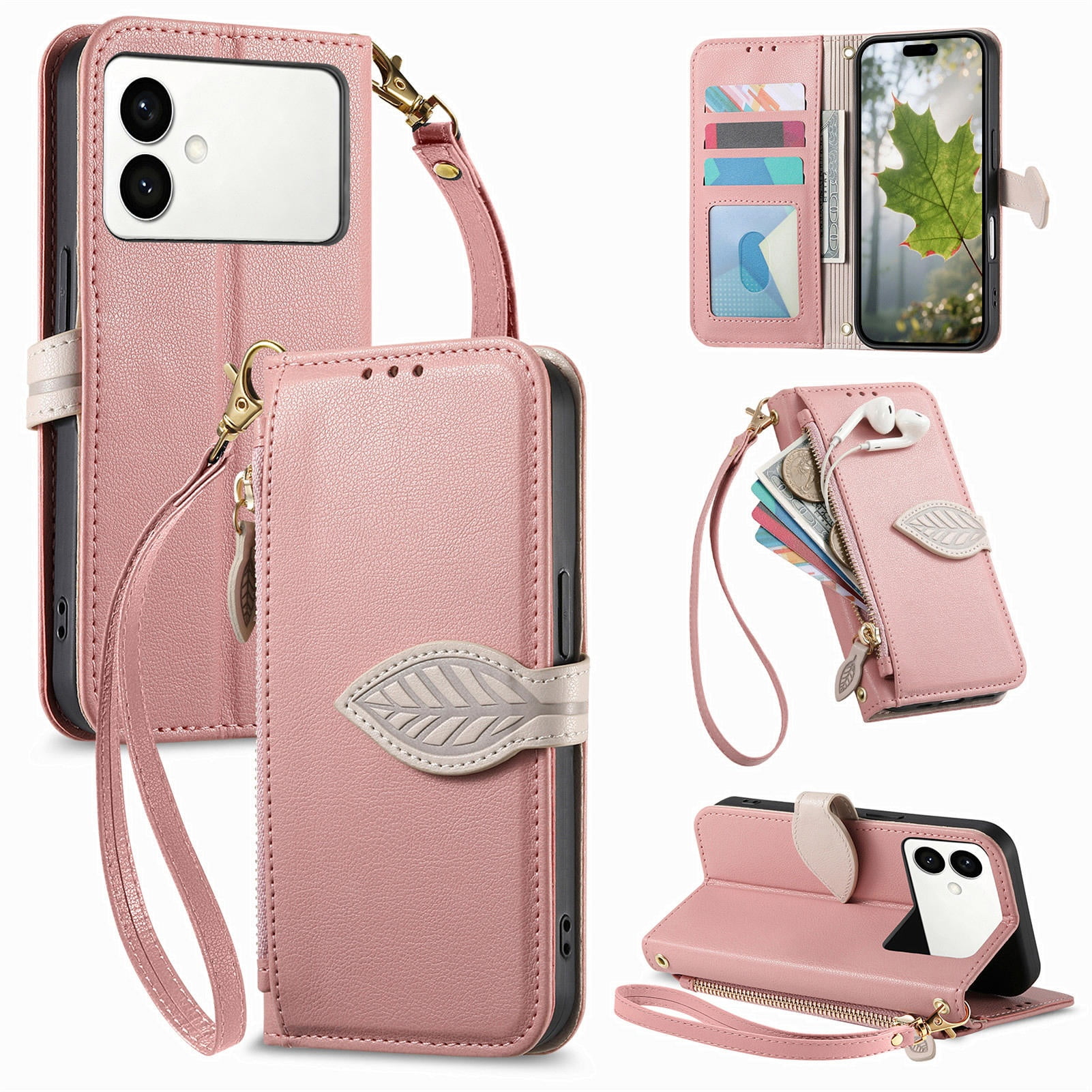 Foxdock Funda Tipo Cartera Para Samsung Galaxy S26 Edge, Con Ranuras Para Tarjetas, Soporte Y Cremallera-rosa