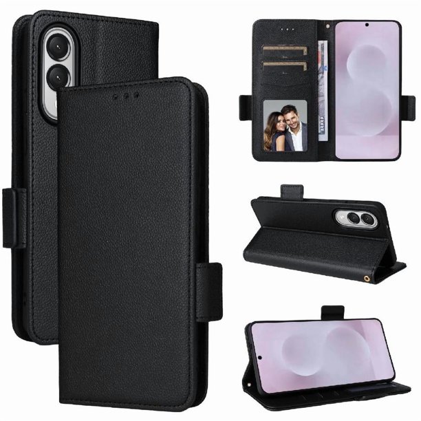 Funda Cartera para Samsung Galaxy S25 Edge Tapa Flip con Ranuras y Soporte Negro
