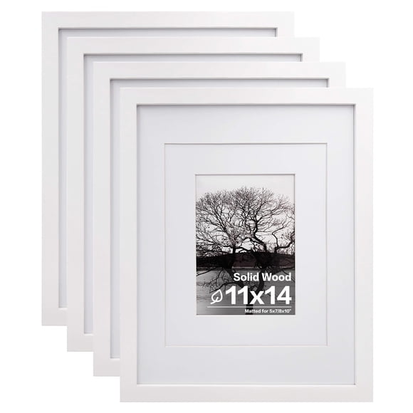 Set de 4 marcos de fotos Egofine de madera blanca con plexiglás, 11 x 14 cm