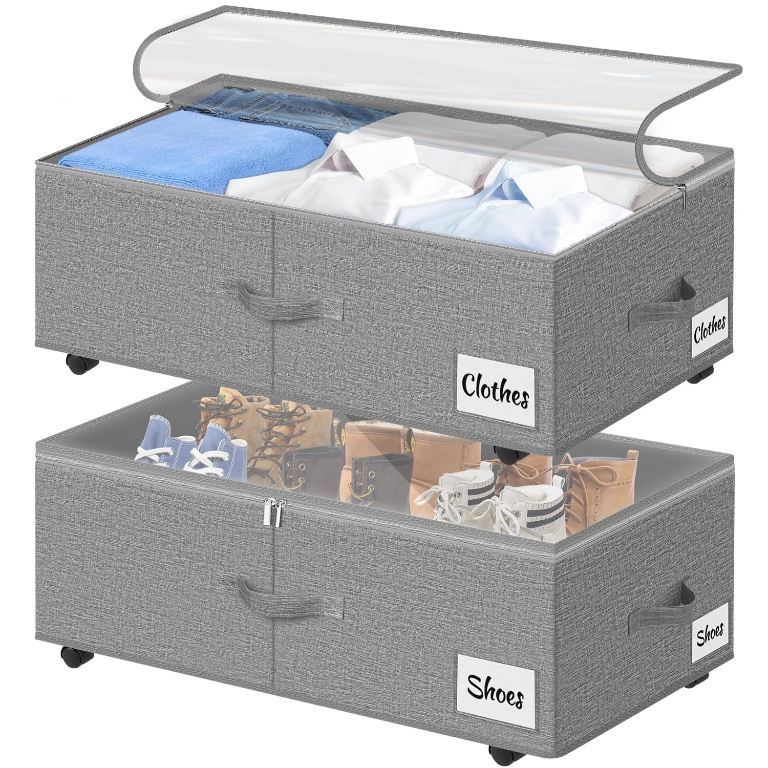 Kukikan - Almacenamiento Para Debajo De La Cama Con Ruedas, Paquete De 2 Cubos De Almacenamiento Enrollables X