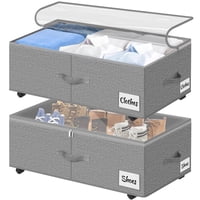 Kukikan - Almacenamiento Para Debajo De La Cama Con Ruedas, Paquete De 2 Cubos De Almacenamiento Enrollables X