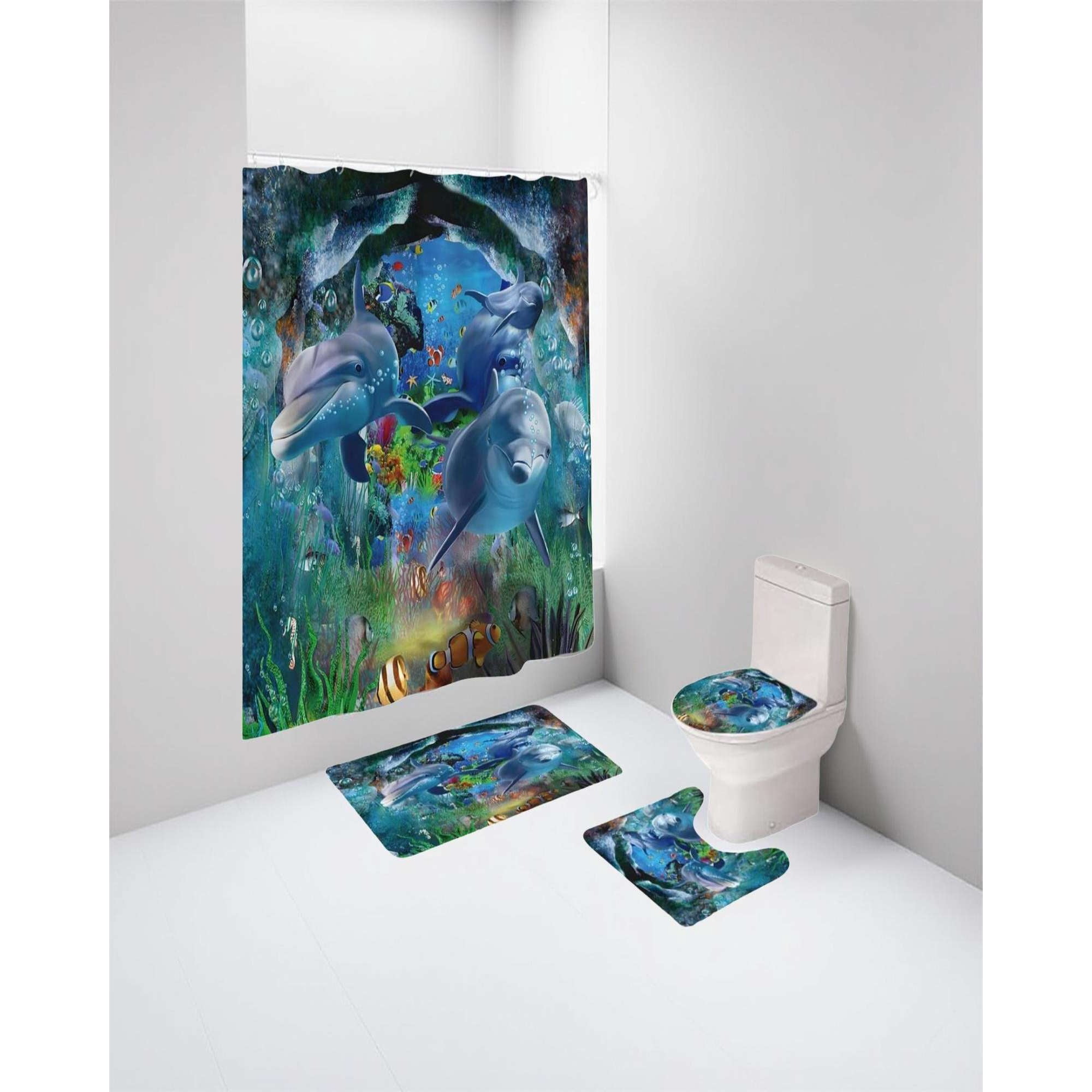 Mylhogar - Set De Baño 5 Piezas Cortina Mas Alfombras Mas Forro De Ducha