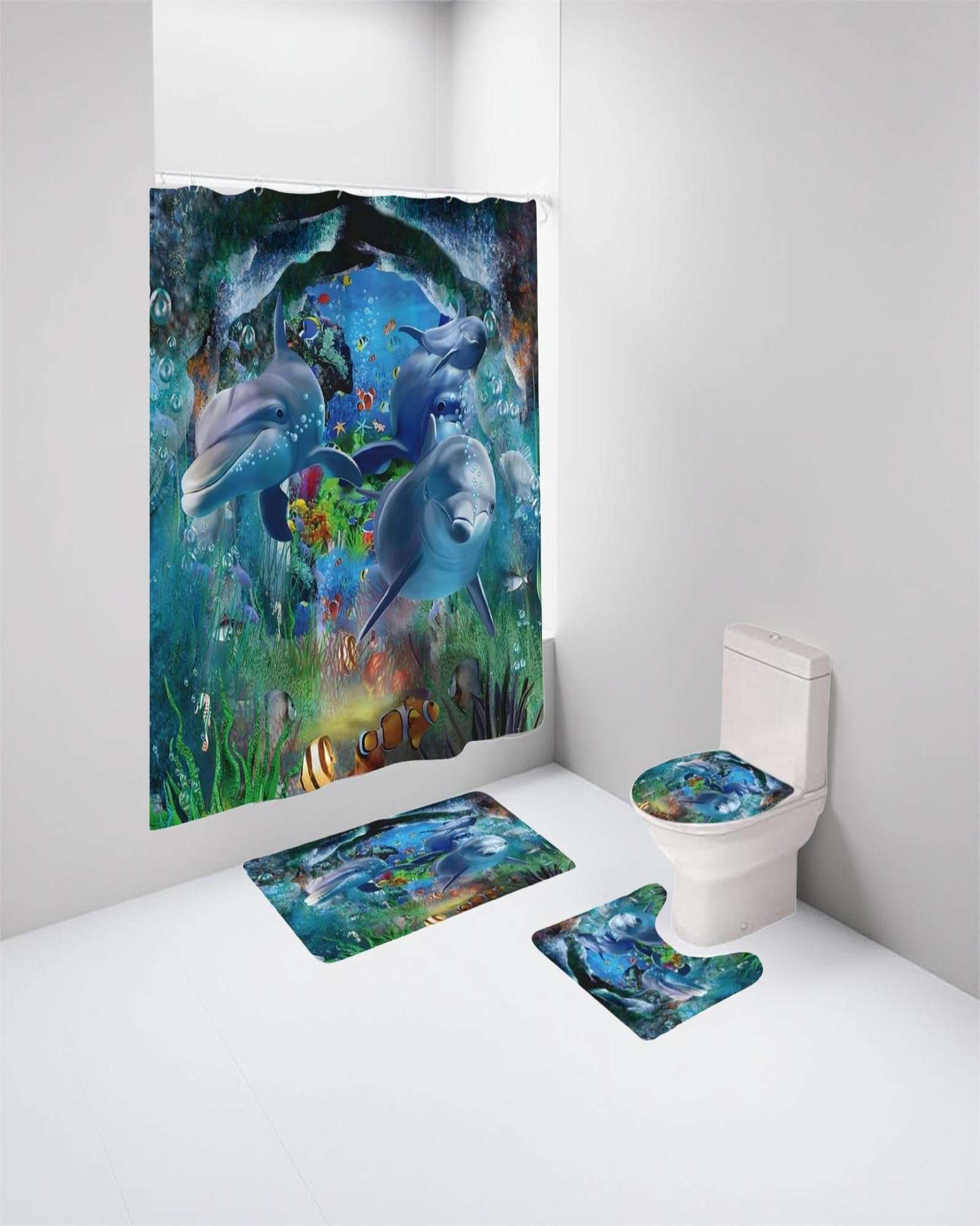 Mylhogar - Set De Baño 5 Piezas Cortina Mas Alfombras Mas Forro De Ducha