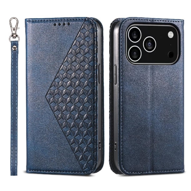 Funda Flip FOXDOCK para iPhone 17 Pro Max , Estilo Billetera con Diseño Rombo, Correa de Mano y Soporte, Uso Diario
