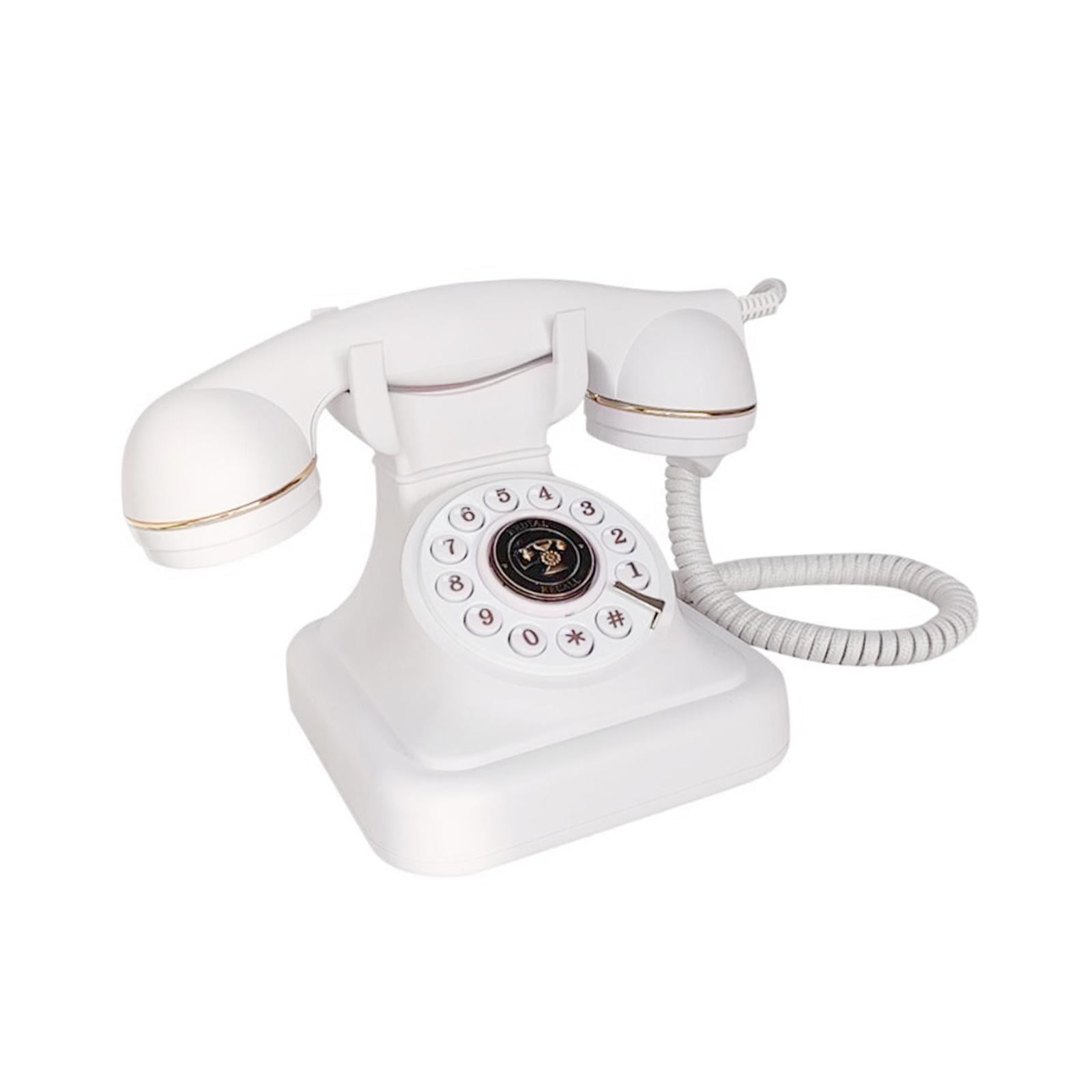 Magideal - Teléfono Retro Con Cable, Teléfono Antiguo, Teléfono Clásico Con Botones, Teléfono De Escritorio Con Cable, Teléfono Fijo Retro Para Sala De Estar, Oficina, Cafetería. Blanco