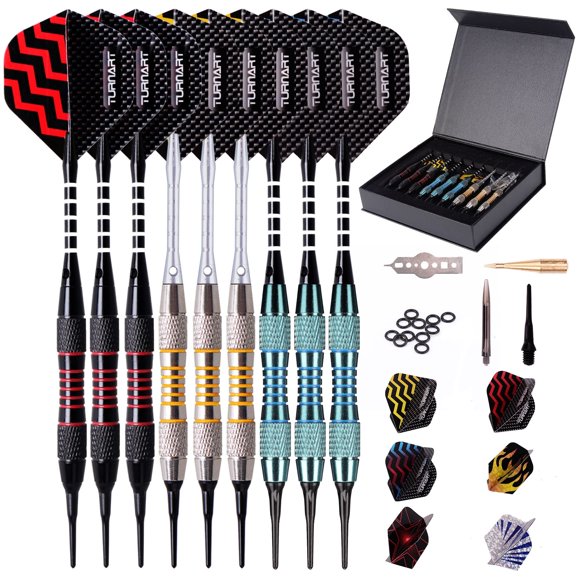 Dardos de punta blanda Turnart 18 g, 9 piezas con estuche azul