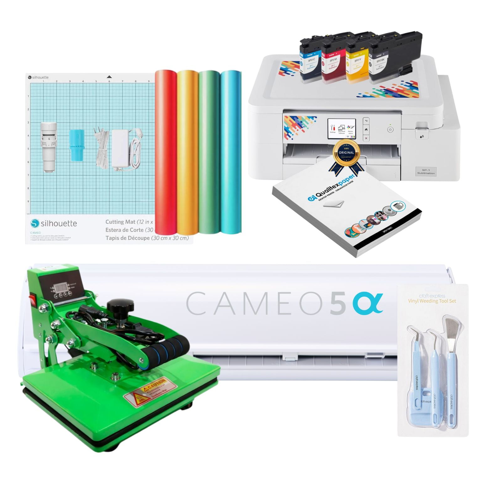 Silhouette - Kit Inicio Cameo 5 Alfa White + Estampadora 20cmx30cm + Impresora Sublimacion Brother