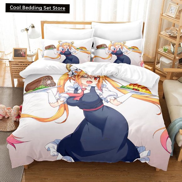 Kawaii Girl Miss Kobayashi's Dragon Maid Bedding Set Anime three-piece set Adult Kid Bedroom Duvet cover Sets Home Textiles Bed Sheets