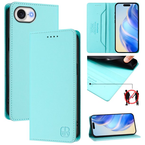 Funda Billetera con Soporte para iPhone 17e/iPhone 16e Bloqueo RFID Plegable Verde menta