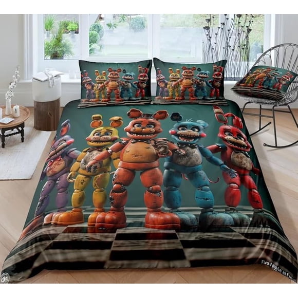 Nights -Favors D-uvet Co-ver for -Boys Girls Ki-ds Game Theme Teens B-ed Co-llec-tion Bedd-in-g Set Bedroom Decor NO Comforter 09-Fnaf Q Queen