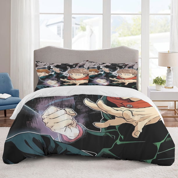 Jujutsu Kaisen Bedding Sets Cartoon Duvet Cover Lightweight 3 Piece Bet Sets for Kids Boys Girls