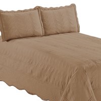 Mallorca - Quilt Bordado Ocre Versailles Liso 1,5 Plazas