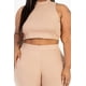 thumbnail image 2 of Conjunto de Top Corto con Cuello Alto y Pantalones Acampanados de Canalé de Talla Grande, 2 of 5