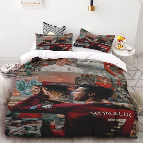 v1387 Bed Sheets Duvet Cover Pillowcase Football Star CR Printed Bedding Set Boys Girls Twin Queen Size Bed Boys Adult Fashion Home Textile 3-Piece Bedding Set (1 Duvet Cover + 2 Pillow Shams) Bed She