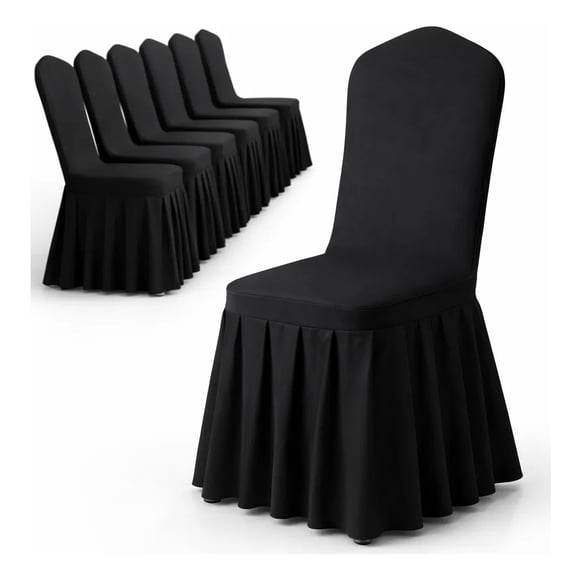 X6 Fundas Negro Para Silla Eoland Spandex Con Faldón Elegante Evento Bodas Banquetes