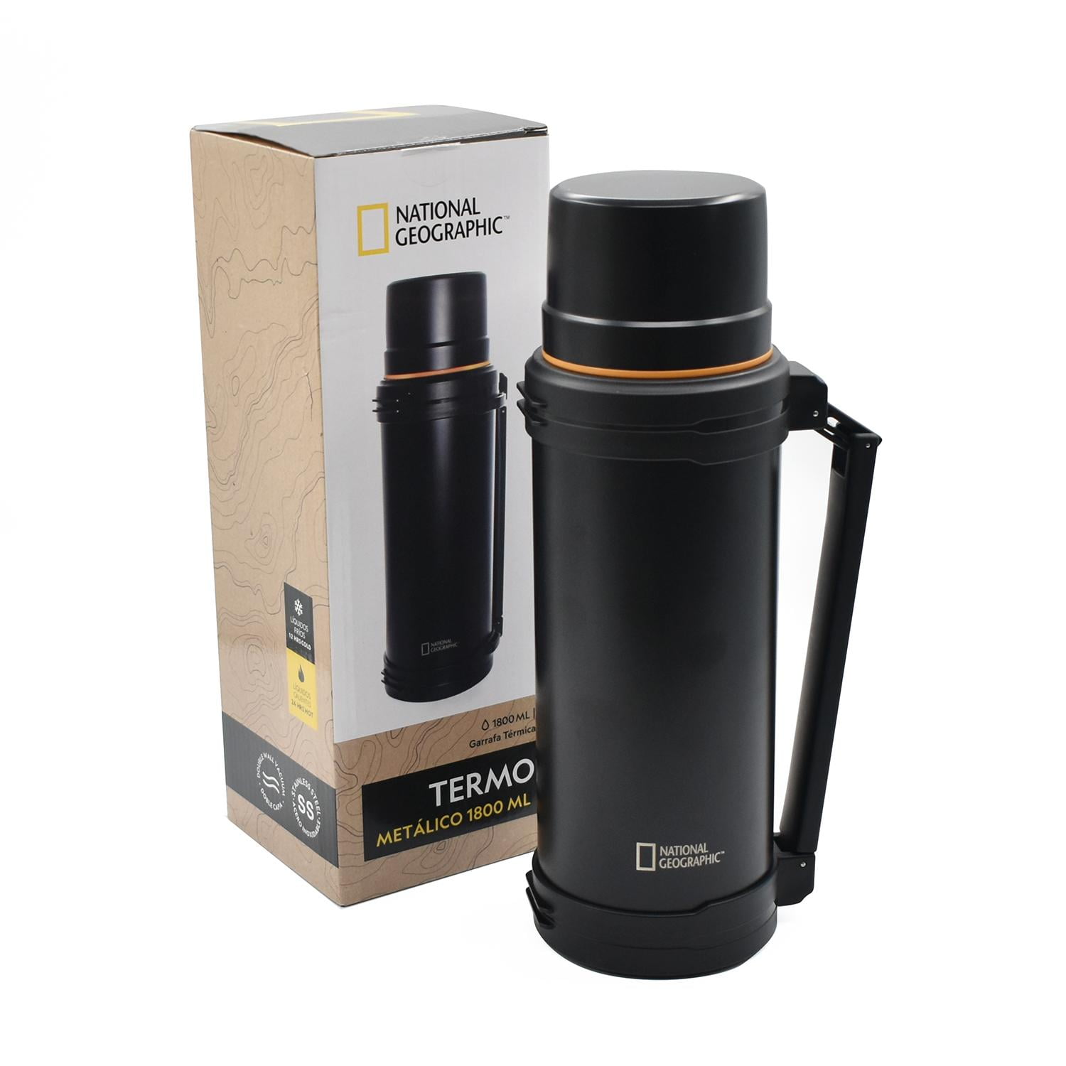 National Geographic - Termo Agua Acero Inox Mango Movible Tapa Stopper 1.8l Negro Negro