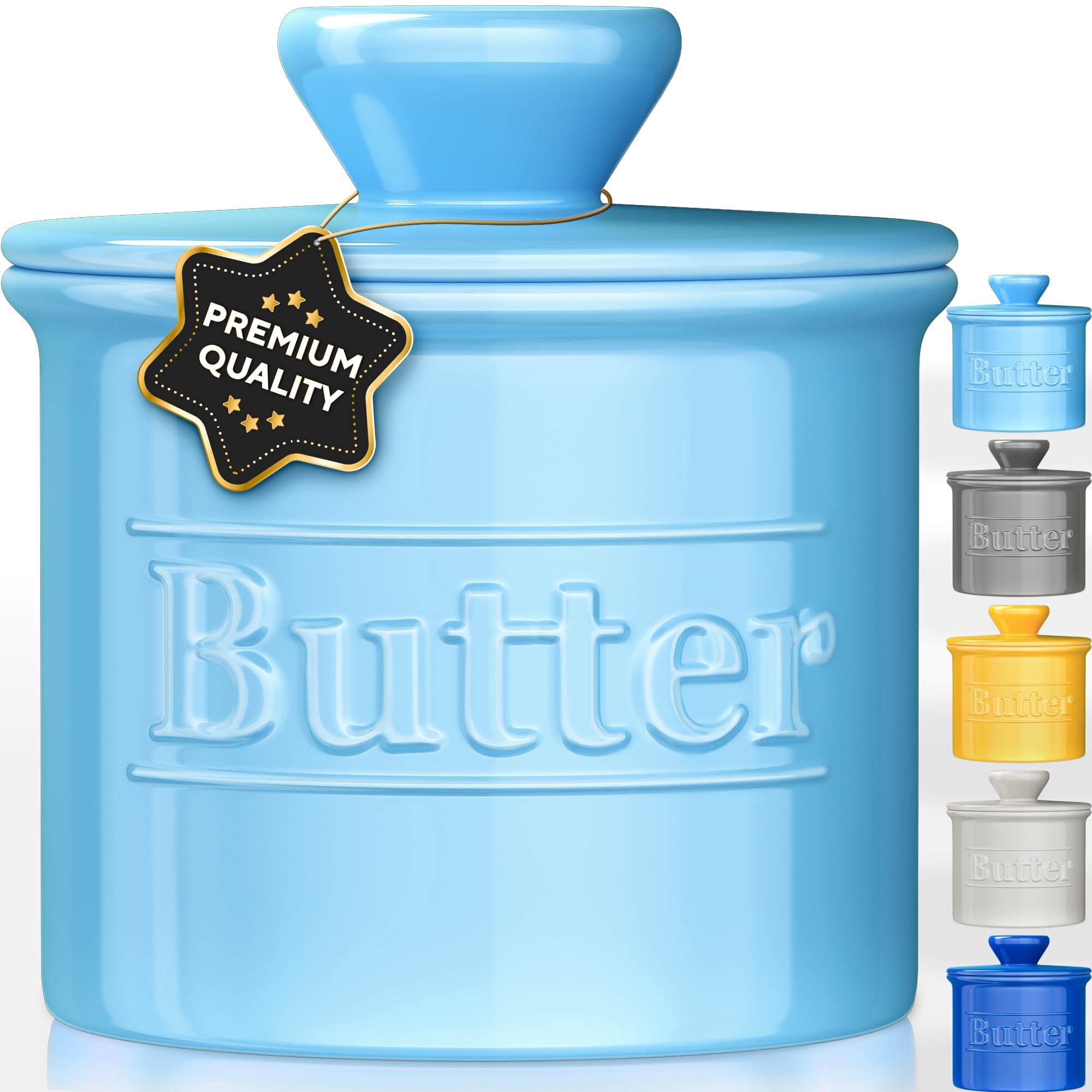 Cerámica Butter Crock Benicci Premium, Color Azul Claro