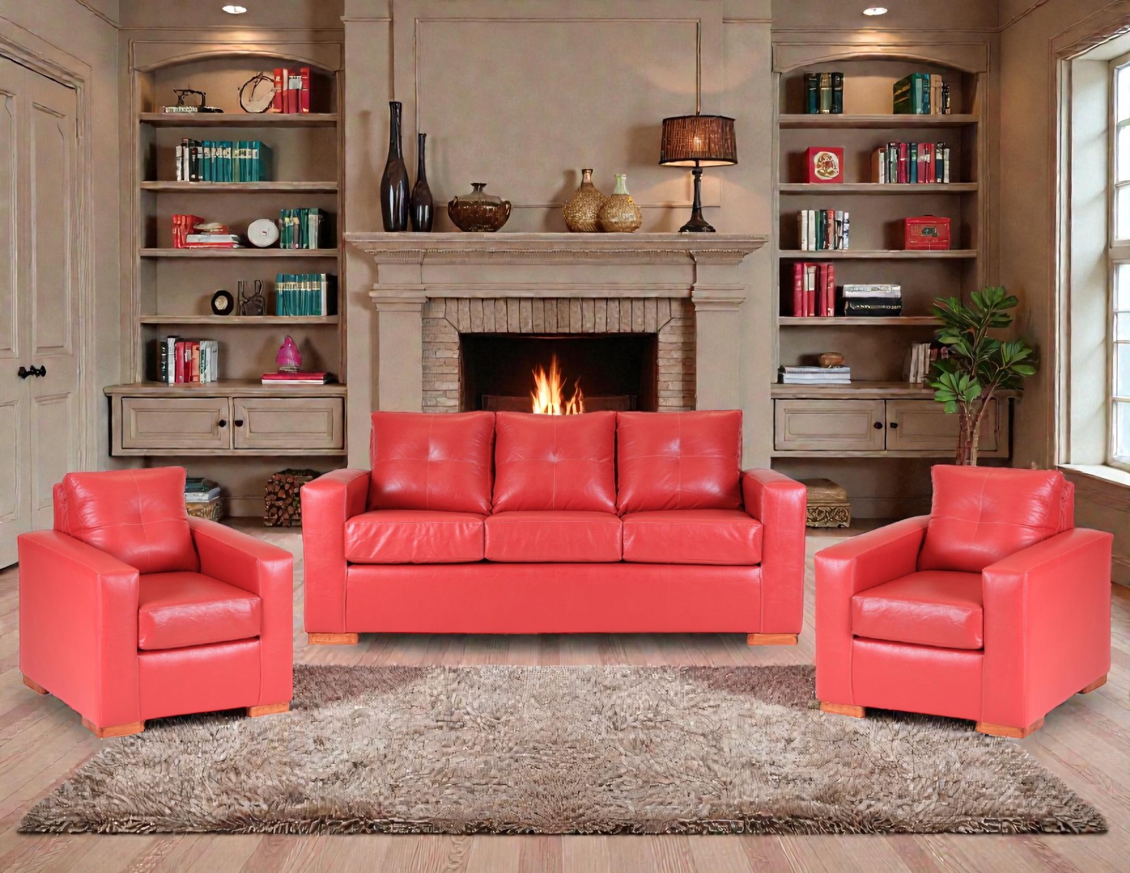 Muebles Altiro - Sofá Israel 311 - Cuero Sintético Pu Rojo
