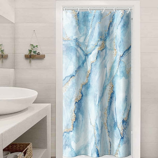 1pc Luxury Gray Golden Marble Shower Curtain Set - Waterproof, Washable, and Standard Size for Bathtub - Includes 12 Plastic Hooks