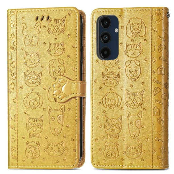 Funda Cartera FOXDOCK para Samsung Galaxy A16 5G , Flip PU con Relieve de Gatos y Perros, Tarjetero y Soporte
