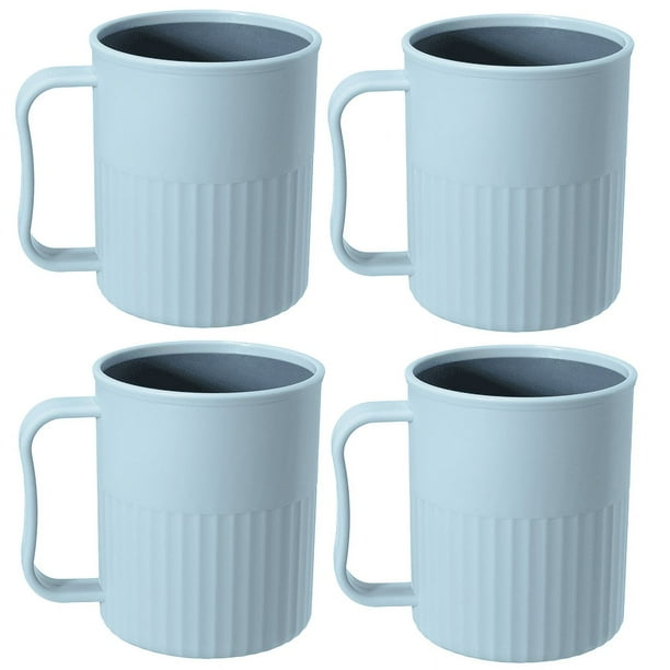 Vasos de plástico creativos para café (paquete de 4), vasos para fiestas, taza de plástico mejorada con asa, vaso de paja de trigo para agua, café, leche, jugo y té.