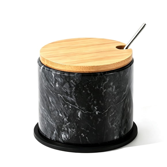 Salero NHKRTE de 9 cm de Mármol Negro con Cuchara