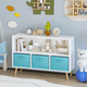 thumbnail image 1 of Kids bookcase with Collapsible Fabric Drawers, Children's Book Display, Toy Storage Cabinet Organizer, White/Blue, 1 of 3