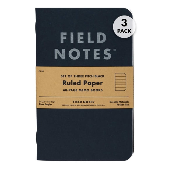 Cuaderno Field Notes Pitch Black Paquete de 3 Rayado 9x14 cm