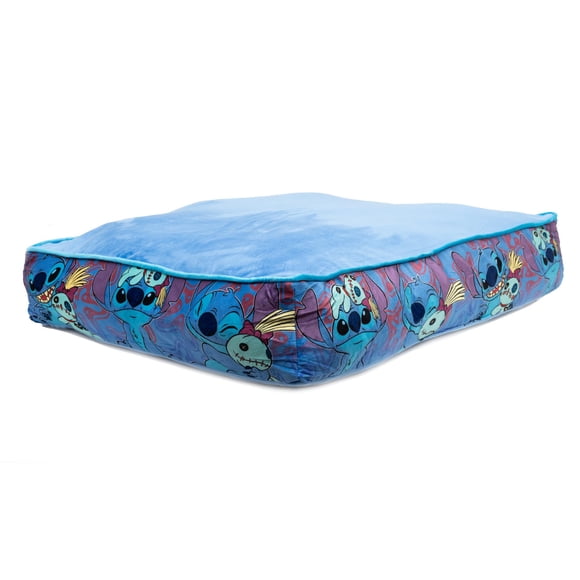 Cama para perros con cierre de cinturón Disney Stitch and Scrump azul rectangular