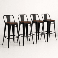 Klik Muebles - Pack De 4 Taburetes Tolix Con Asiento De Madera Oscura Walnut - Negros