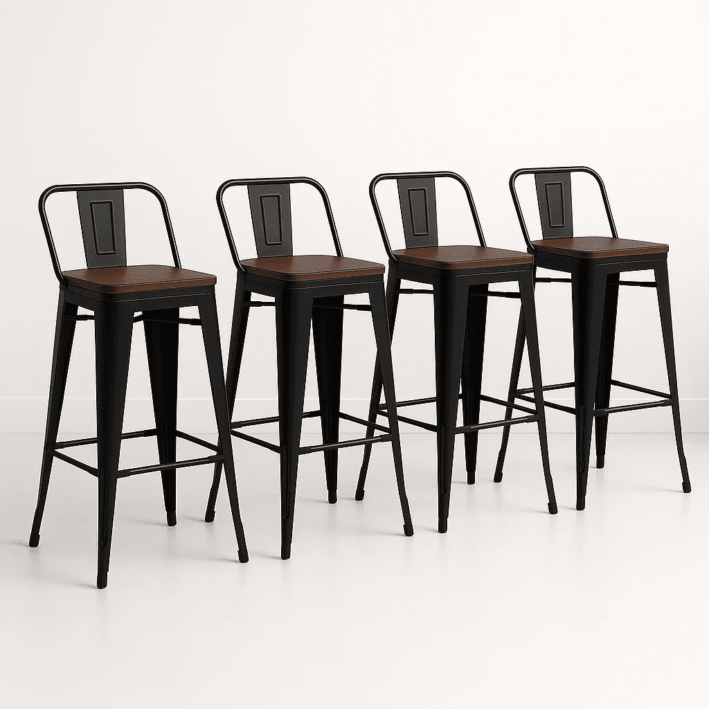 Klik Muebles - Pack De 4 Taburetes Tolix Con Asiento De Madera Oscura Walnut - Negros