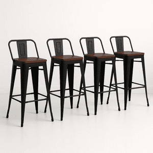 Klik Muebles - Pack De 4 Taburetes Tolix Con Asiento De Madera Oscura Walnut - Negros