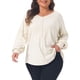 thumbnail image 1 of Agnes Orinda Conjuntos de Halloween Blusas de Talla Grande para Mujer Cuello en V Manga Larga Globo Botón Decorativo Plisada Elegante Blusa 2X Albaricoque, 1 of 6