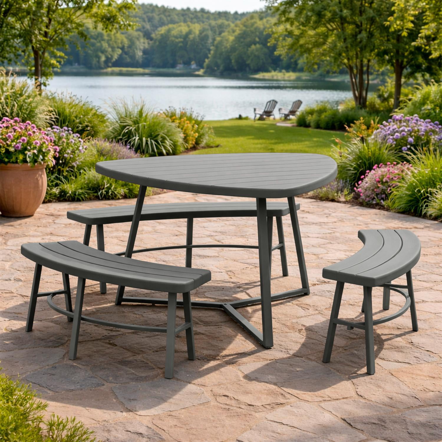 Juego Comedor Terraza 6 Personas Mesa 119x117cm Beige Northwest