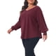 thumbnail image 4 of Agnes Orinda Conjuntos de Halloween para Mujeres Tallas Grandes Blusas Túnica Cuello en V Manga Larga Globo Decoración de Botones Plisada Elegante Blusa 3X Rojo, 4 of 6