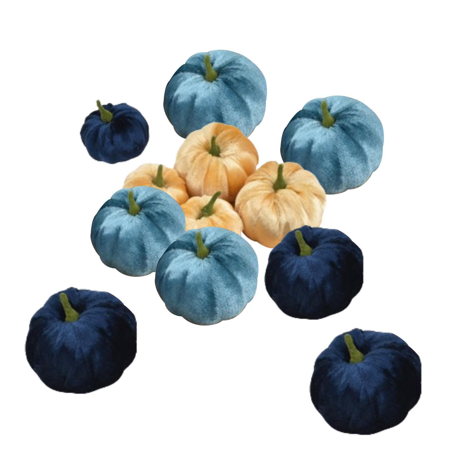 Magideal - 12x Mini Calabazas Pequeñas De Terciopelo, Calabazas Artificiales A Granel, Calabaza De Espuma Blanca Azul Para Otoño, Halloween, Decoración De Acción