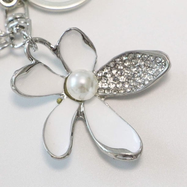 Llavero con forma de flor y borla de diamantes de imitación para mujer, llavero con forma de hoja, colgante para cartera o bolso.