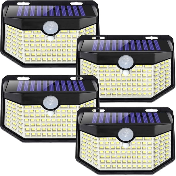 Luces solares exteriores HMCITY de 120 LED con sensor de movimiento, IP65, paquete de 4