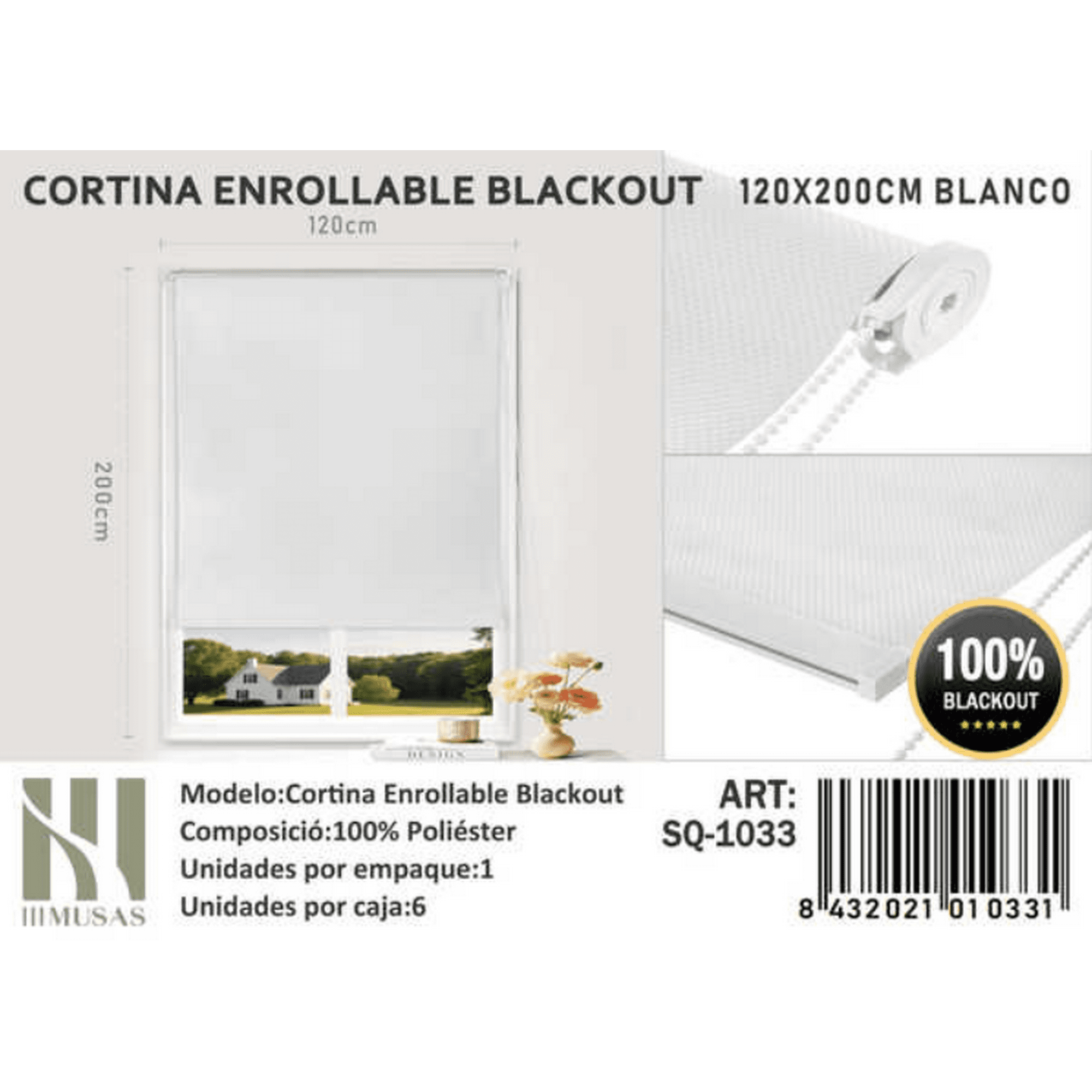 Tecnocasa - Cortina Roller Blackout 120x200cm Blanco-1033